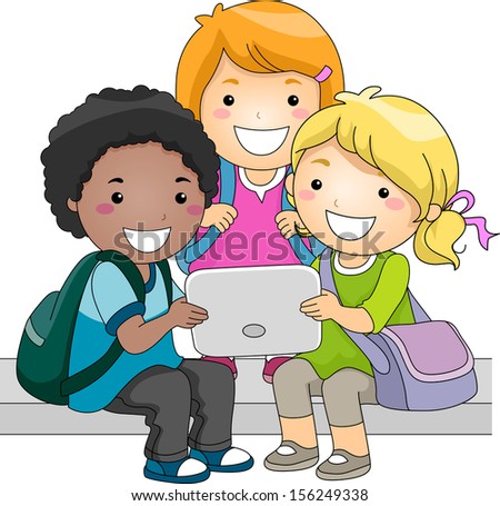 Illustration of a Group of Kids Checking a Computer Tablet Together