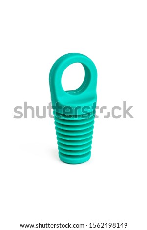 Reusable wine stopper is made of high quality green rubber. Wine storage stopper, screw cap, reusable, vacuum, sealed wine stopper insulated on white background