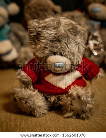 Teddy bear waiting for the holidays. The picture was taken in studio