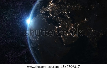 View of blue planet Earth in space with her atmosphere Europe continent 3D rendering