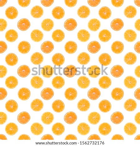 Composition with shelled Mandarin. Seamless pattern on white background. Contemporary art collage. Pop art collage. Modern art Concept food, tangerines, Christmas and new year, packaging