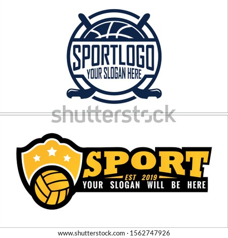 Sport logo with stick hockey ball circle shield star vector suitable for volleyball team coaching