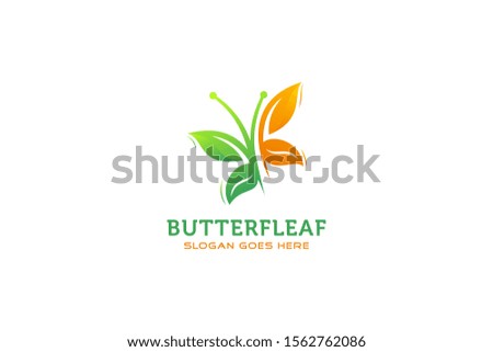 Abstract butterfly shaped. buttterfly leaf logo design template. combination orange and green colors. 