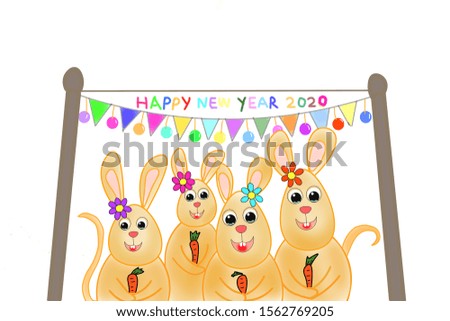 Cartoon of rat for christmas and happy new year on white background