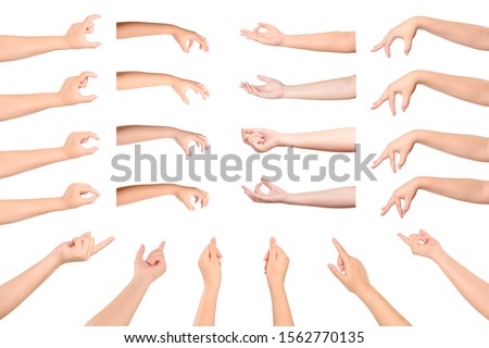 Set of Woman hand Gesturing isolated on white background. Royalty-Free Stock Photo #1562770135