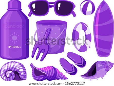 Isolated summer items in purple color illustration
