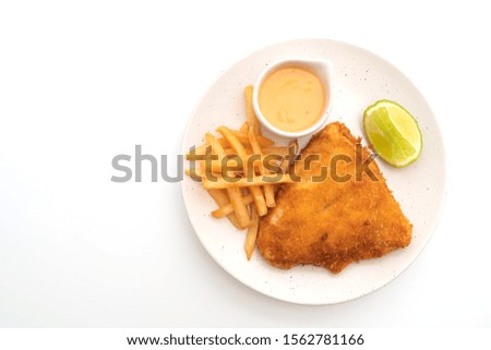 fried fish and potato chips isolated on white background