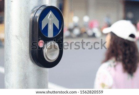Push button for crossing road signs.Equipment to help stop the car to cross the road