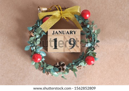 January Month, Christmas, Birthday with number cube design for background. Date 19.
