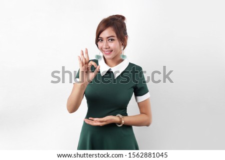 girl asian portrait japanese with okay hand gesture on white background