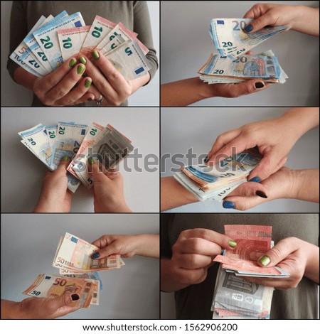 photo collage of hands with european money