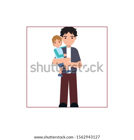 dad carrying son member family flat image vector illustration
