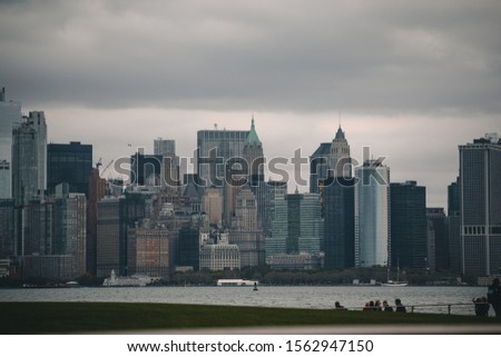 View of Manhattan Skyline from Liberty Island. New York, USA