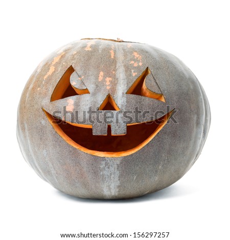 Festive Halloween carved pumpkin on white