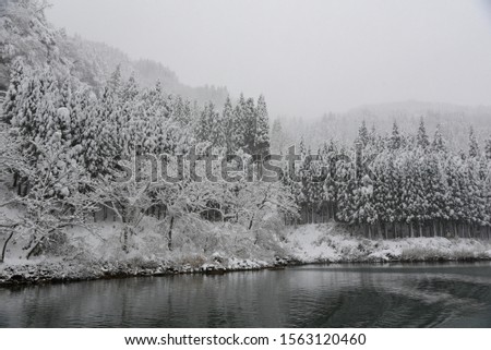 Landscape in winter from Shogawa Gorge Cruise in Japan