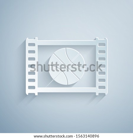 Paper cut Basketball game video icon isolated on grey background. Paper art style. Vector Illustration