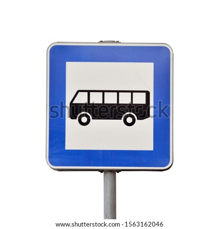 Bus sign. Bus Stop blue road sign, old road sign isolated on white background