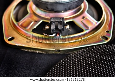 Close-up of subwoofer black speaker