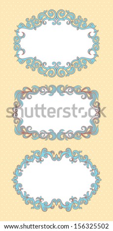 Set of three beautiful blue frames on a yellow background 