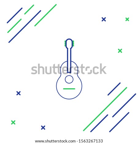 Blue and green line Guitar icon isolated on white background. Acoustic guitar. String musical instrument. Colorful outline concept. Vector Illustration