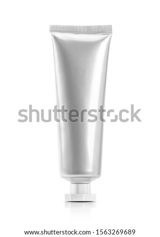 blank packaging aluminum tube for toothpaste or cosmetic product design mock-up isolated on white background with clipping path Royalty-Free Stock Photo #1563269689