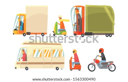 People Characters In Different Vehicles In Urban Traffic Vector Illustration Set Isolated On White Background