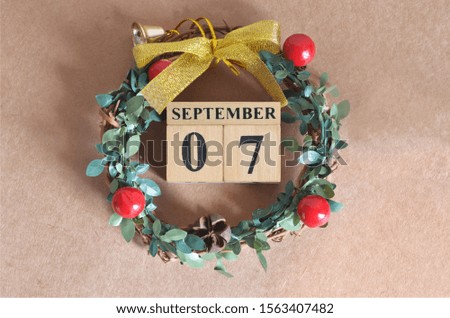 September Month, Christmas, Birthday with number cube design for background. Date 7.