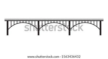 Bridge isolated on white background. Side view. Black silhouette of bridge with arch. 