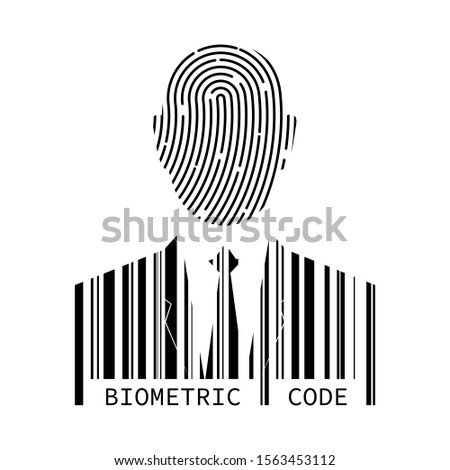 Fingerprint man or human silhouette. Digital security authentication concept. Biometric authorization. Identification. id. barcode. 