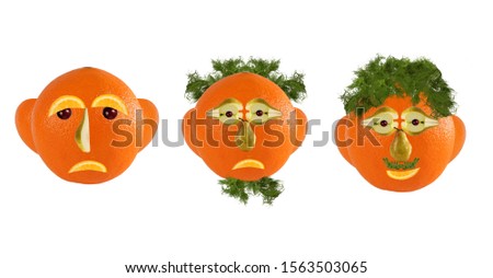 Creative set of food concept.  Few  funny portraits from vegetables and fruits.