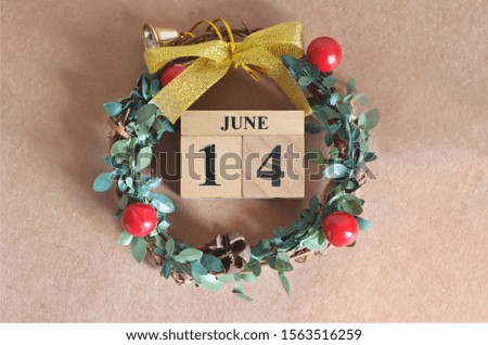 June Month, Christmas, Birthday with number cube design for background. Date 14.