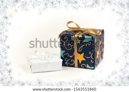 Gift boxes and present for christmas on isolated white background. Top view with copy space