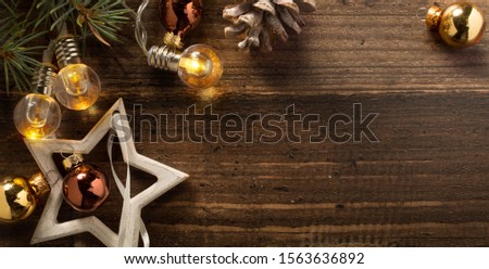 Merry Christmas and happy new year greeting card background, flat lay, Elegant Christmas tree decoration.

