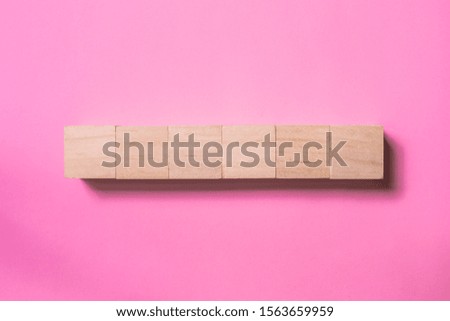 top view of 6 blank wood cube mock up in horizontal shape on isolated background for create letter or symbol, business, banner, advertising concept, copy space