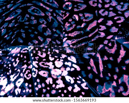 Leopard Close Up. Violet Cheetah Line. Print Textile Safari. Colorful Safari. Bright Exotic Animal Background. Indigo Jungle Exotic Background.