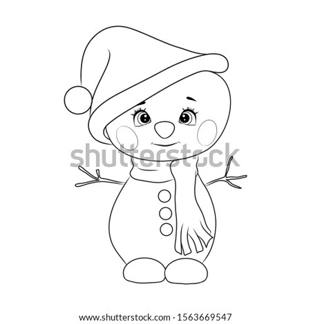 Black and white coloring for preschool children. Vector illustration. Snowman