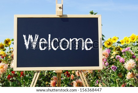 Welcome Chalkboard with Flowers
