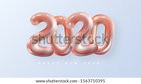 2020 Happy New Year glitter balloon 3d vector illustration. New Year greeting card.