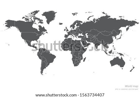 detailed line vector world map. 
continental world map with white background. world vector graphic. Royalty-Free Stock Photo #1563734407