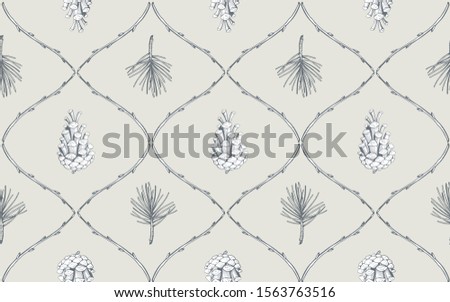 Hand drawn seamless pattern with pine cones. Vector illustration
