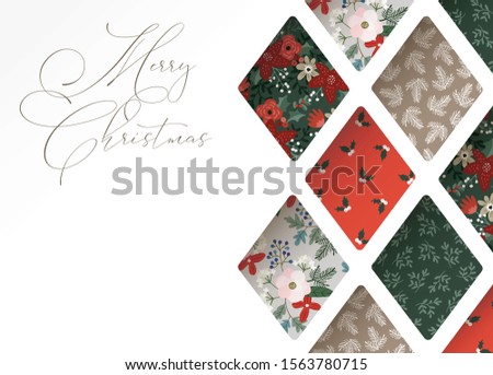 Christmas greeting card, invitation. Close-up of colorful winter patterns through paper cut geometric ornament. Festive vector illustration bacground, web banner. Modern 3D design.