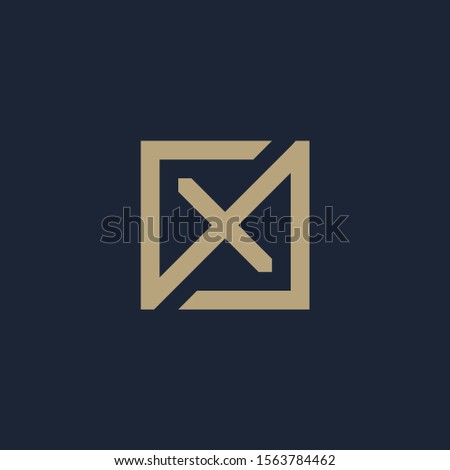 initial letter X geometric with square frame line art. Suitable for business consulting, studio, room, group, decoration, building, concept design. - vector