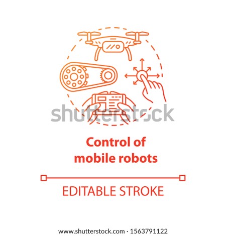 Control of mobile robots red concept icon. Motion at distance idea thin line illustration. Software and controllers for drones, devices. Vector isolated outline drawing. Editable stroke
