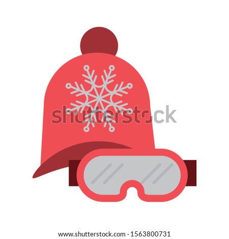 winter hat and goggles seasonal clothes icon vector illustration design