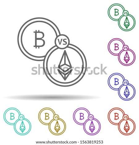 Bitcoin vs ethereum multi color icon. Simple thin line, outline vector of bitcoin blockchain icons for ui and ux, website or mobile application