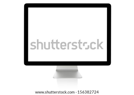 Modern computer monitor with blank white screen isolated, clipping path included