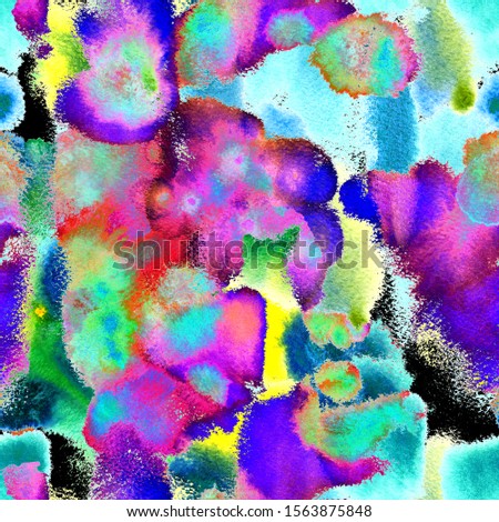 Brush Watercolor. Surreal, Art Hand Painted. Surreal Pattern Paint Texture. Shibori, Staining Endless Repeating Ornament. Art Background For Textile, Surface, Fashion, Swimwear, Linen, Cloth.

