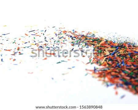 Multicolored sharpened pencil isolated on white background.Selection focus.