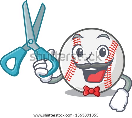 Cartoon baseball with in a character barber