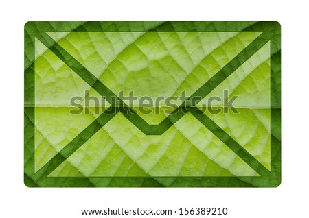 Eco green envelope icon from green leaf background 